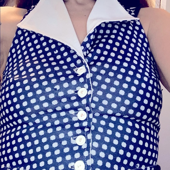 no tag truly vintage Tops - Vintage poly halter reversible polka top